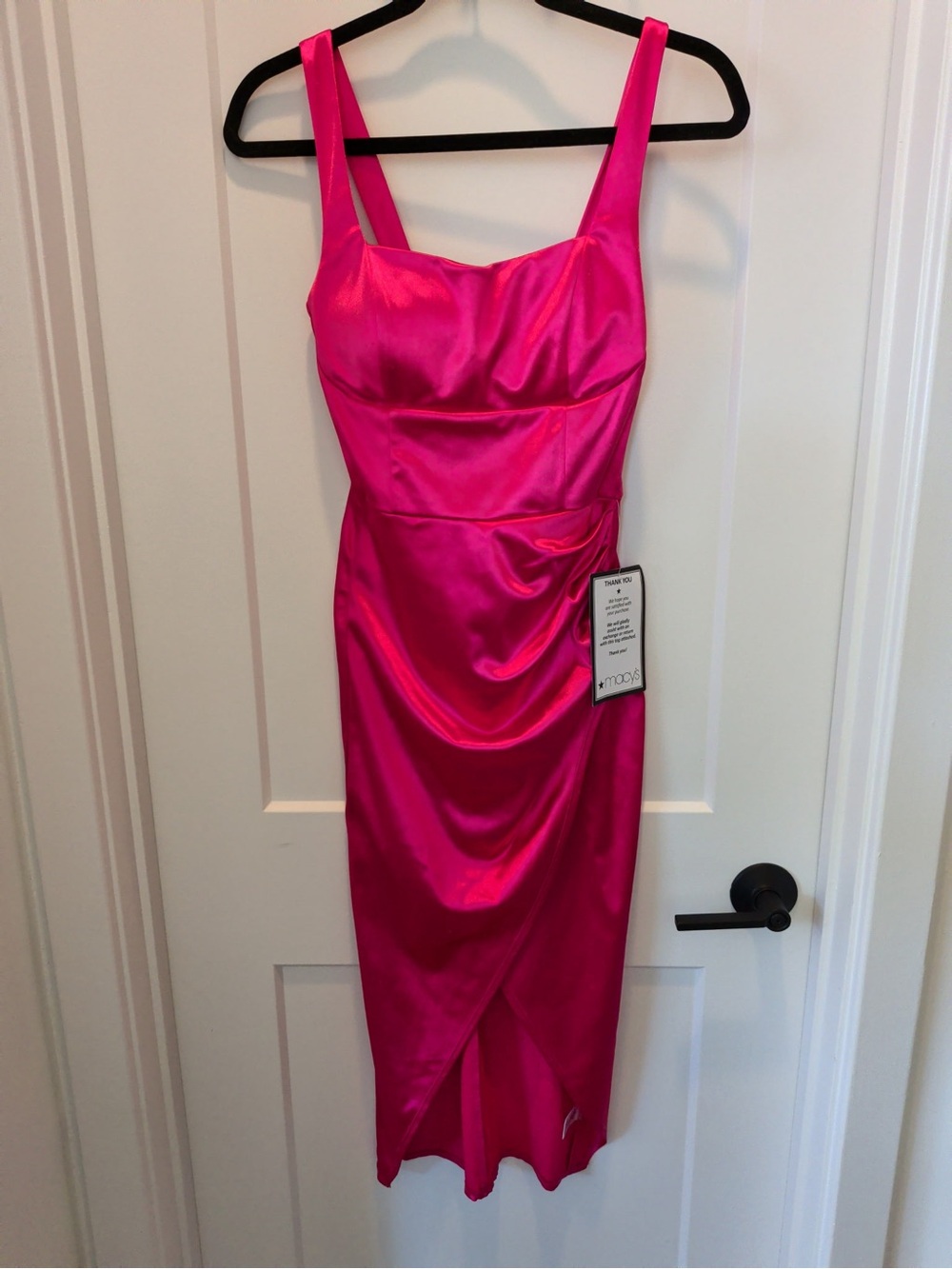 Emerald Sundae Hot Pink Satin Midi Dress with Square Neck